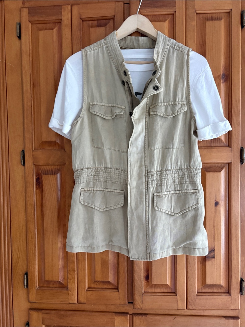 Anthropologie Khaki Beige Utility Vest with Front Pockets NWOT